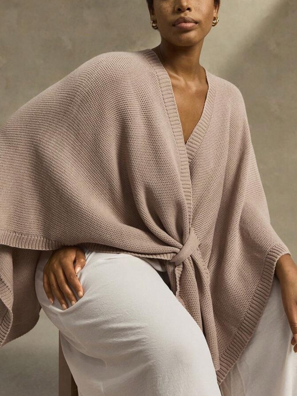Luxe Cozy V-Neck Soft Knit Wrap Poncho Sweater One Size